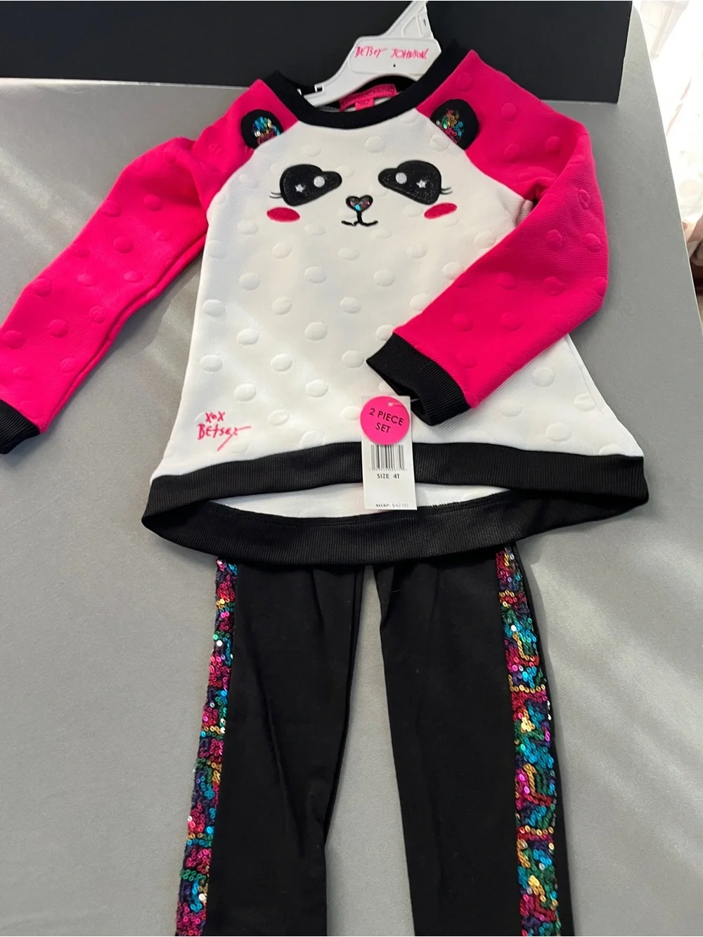 Kids Panda Face Pajama Set - Pink & Black